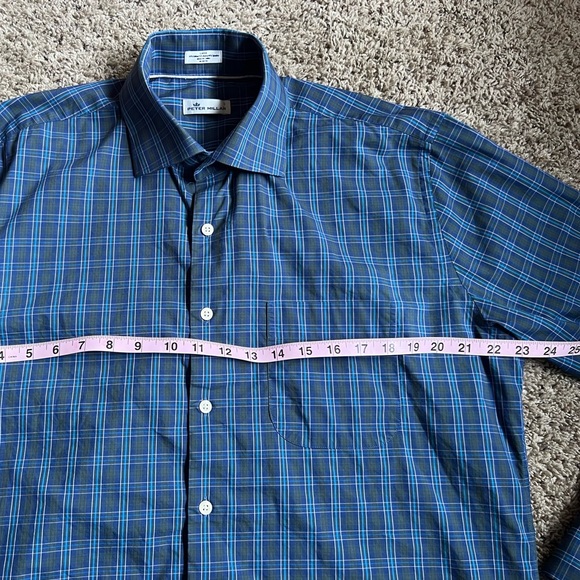 Peter Millar Button Down Shirt Large No Flaws Plaid Blue - Picture 4 of 5